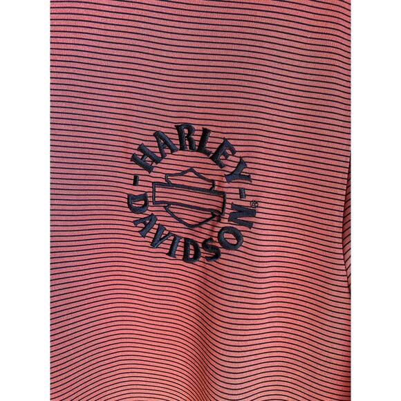 Harley Davidson Houston Mancuso Orange Black Striped Long‎ Sleeved Polo Shirt M - Picture 2 of 11
